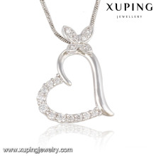 Moda elegante cz cristal coração borboleta ródio imitação de jóias colar de pingente -32574